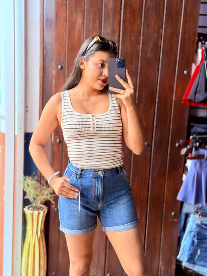 Short Jeans Azul Lavado Talle alto