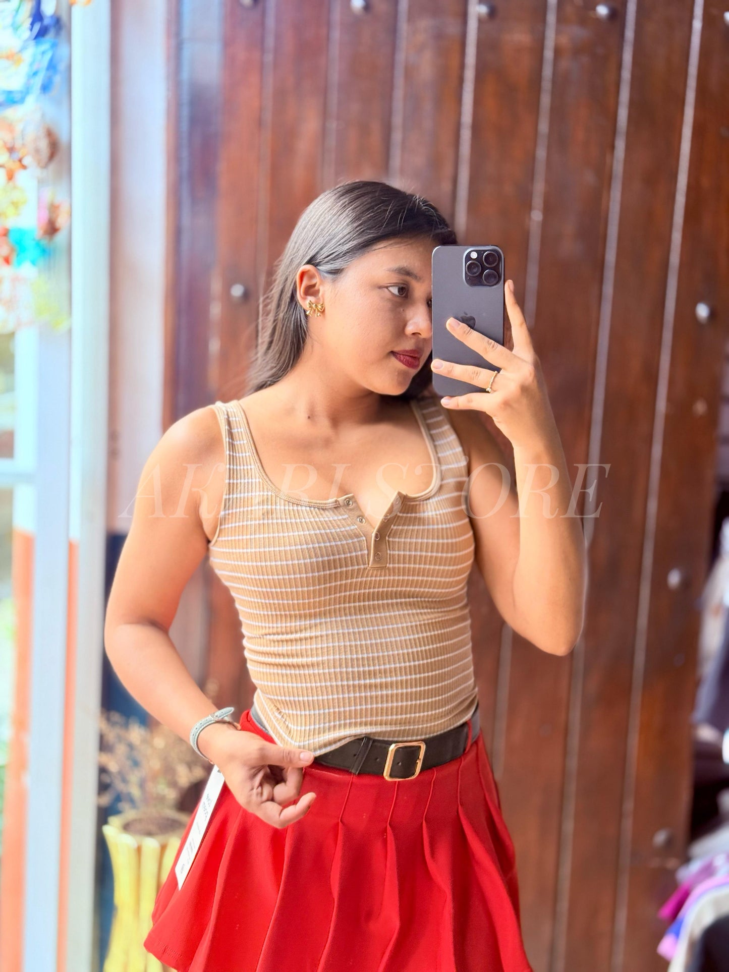Crop tank top Rayas sin Mangas con ojal