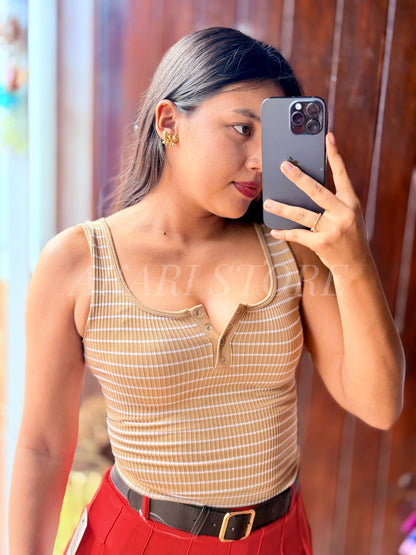 Crop tank top Rayas sin Mangas con ojal