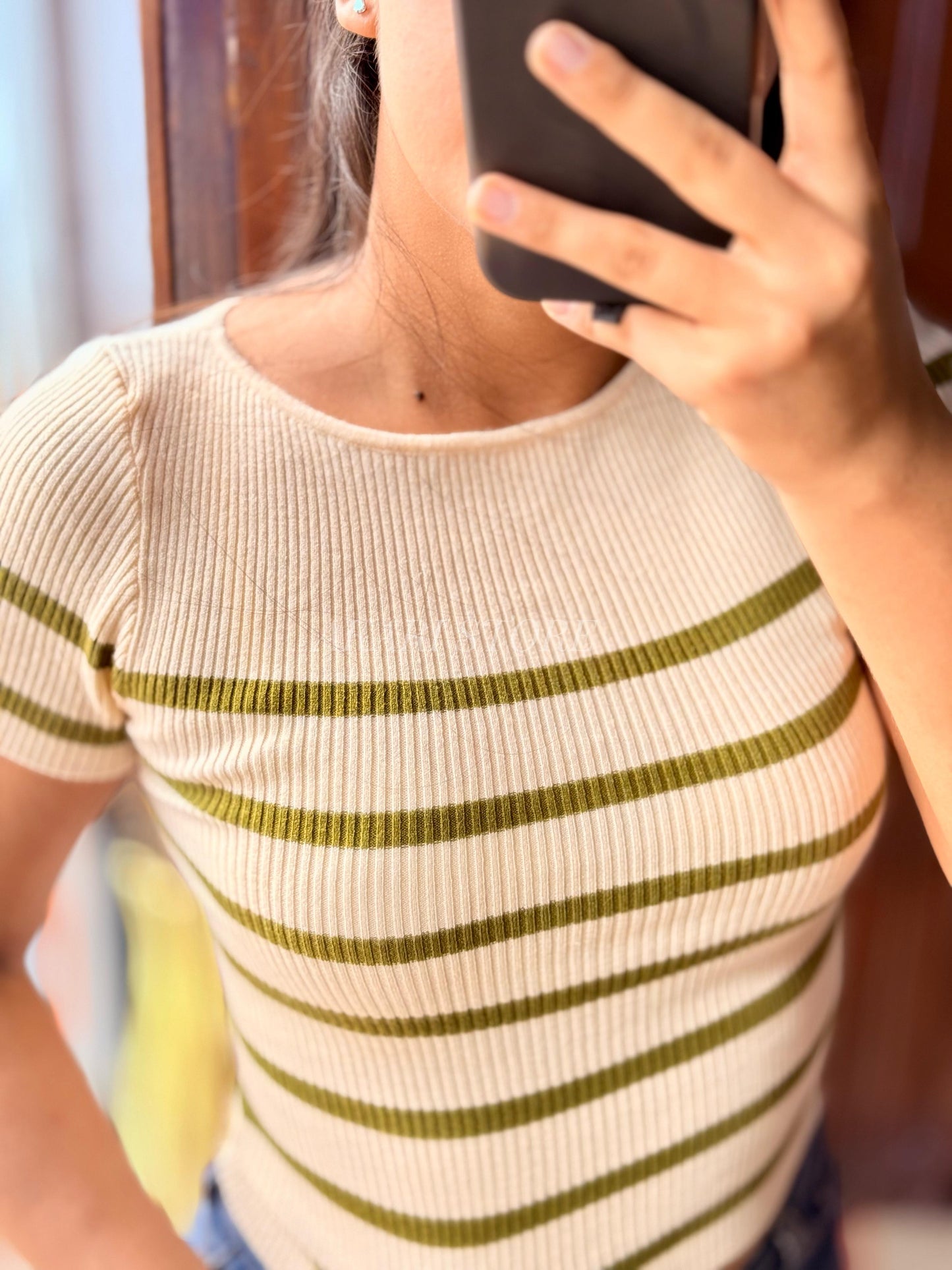 Crop top rayado Con Mangas