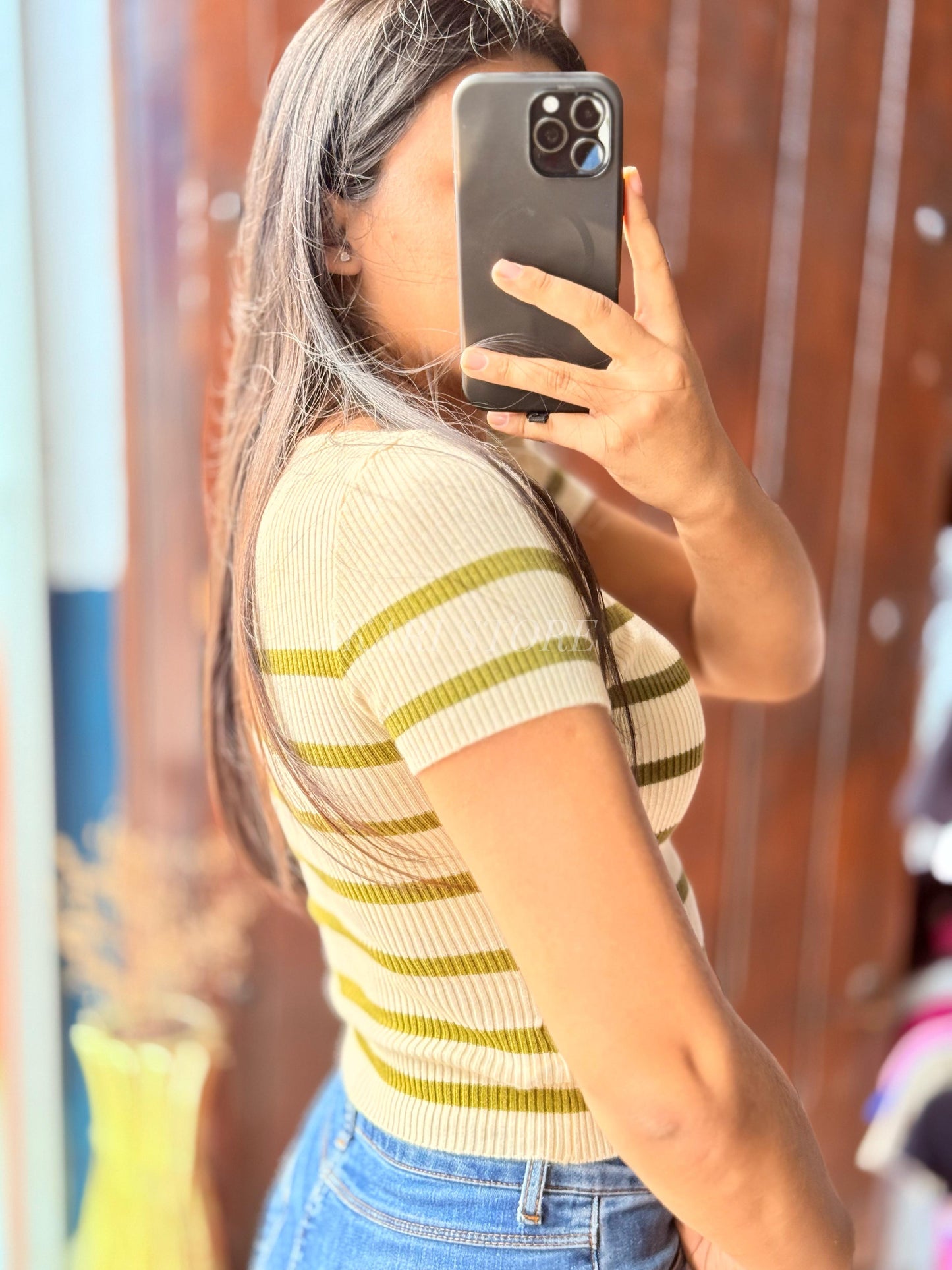 Crop top rayado Con Mangas
