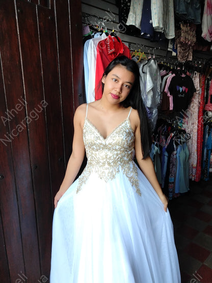 Vestido blanco con dorado LCH PROM