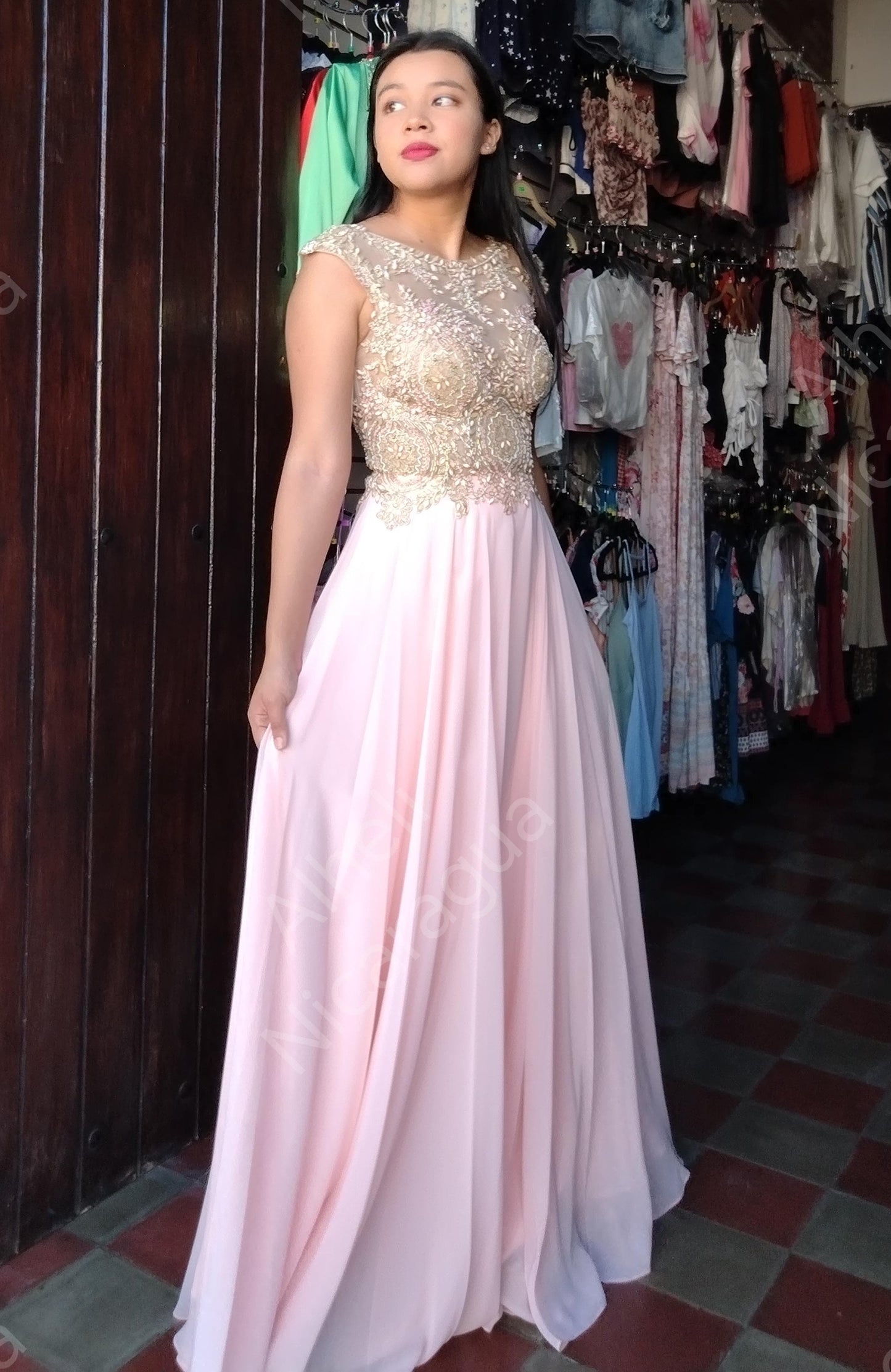 Vestido color Blush Rosa brillante Abby Paris