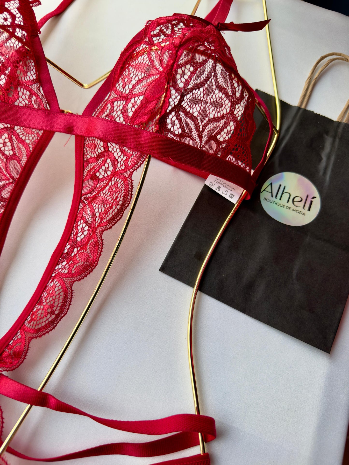 Lencería Roja De Encaje Sexy Para Mujer Con Cuerpo Entero Sin Alambre