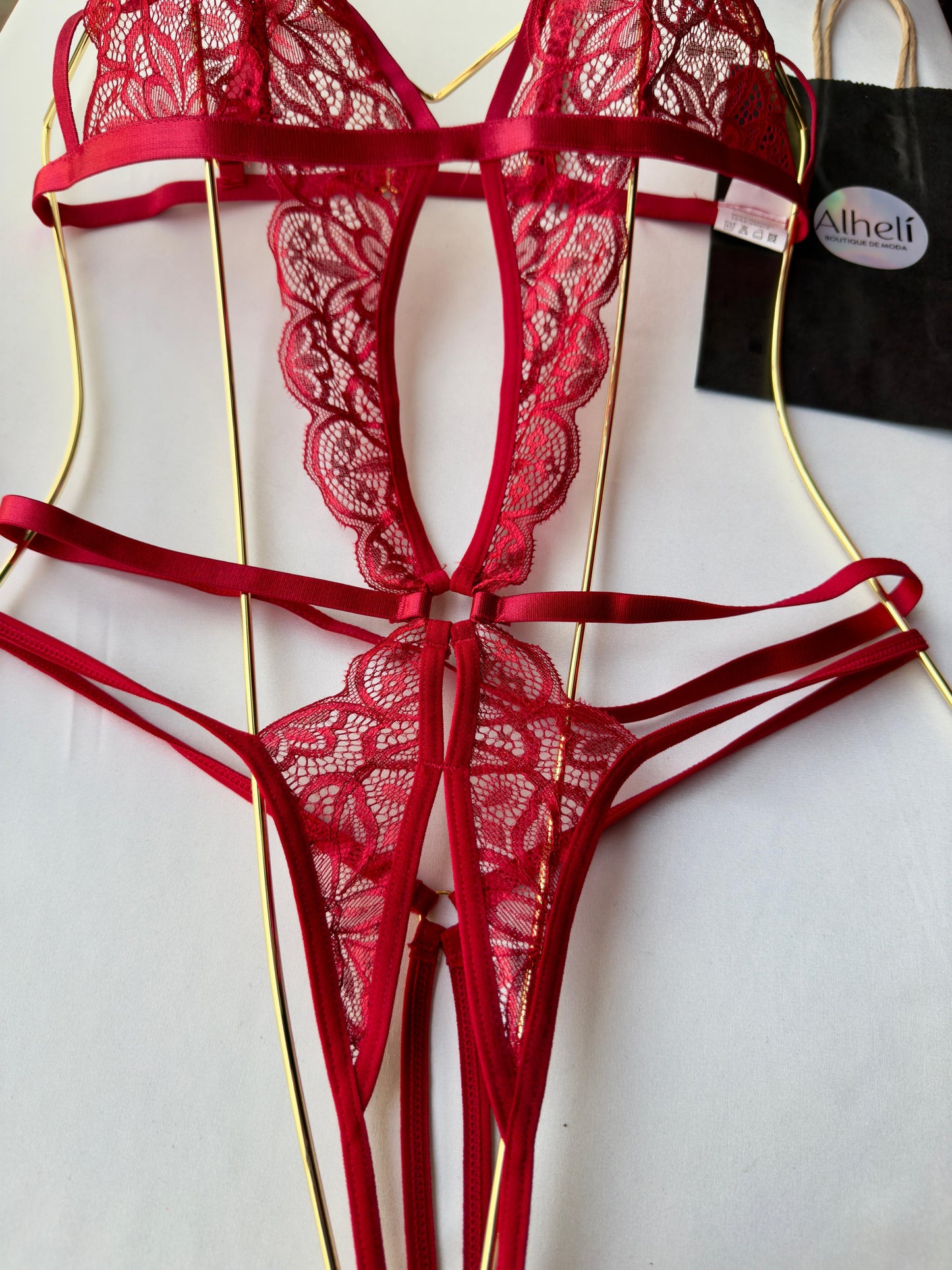 Lencería Roja De Encaje Sexy Para Mujer Con Cuerpo Entero Sin Alambre
