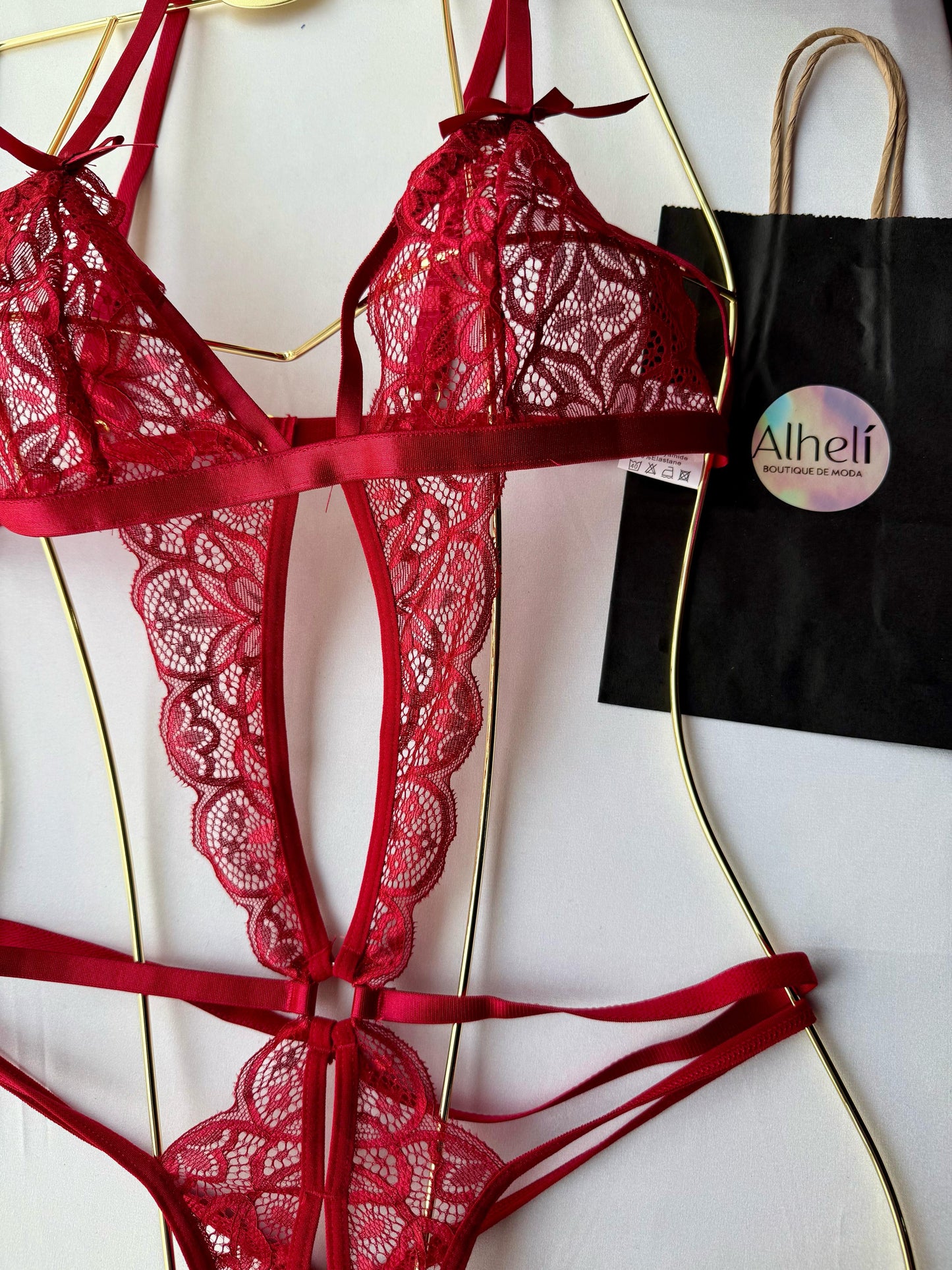 Lencería Roja De Encaje Sexy Para Mujer Con Cuerpo Entero Sin Alambre