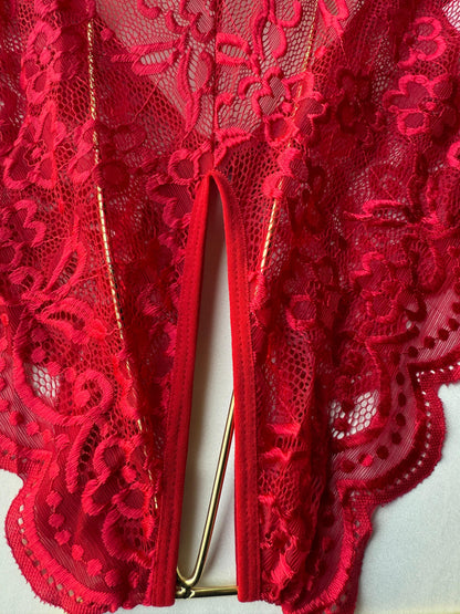 Lencería Roja Sexy Para Mujer Con Cuello Halter, Encaje, Body Sin Espalda Con Tanga