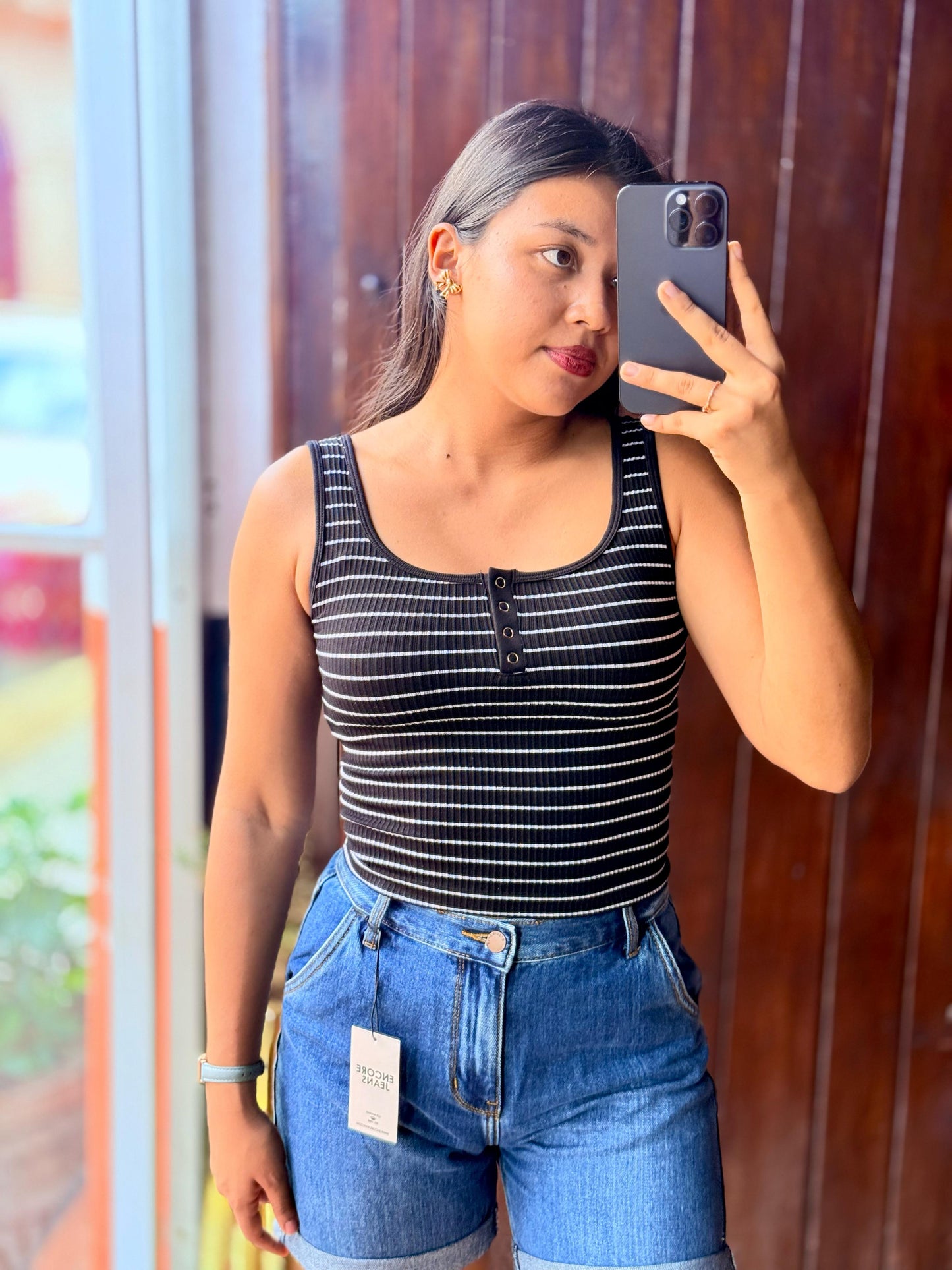 Crop tank top Rayas sin Mangas con ojal
