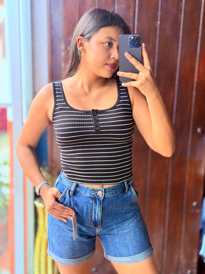 Crop tank top Rayas sin Mangas con ojal
