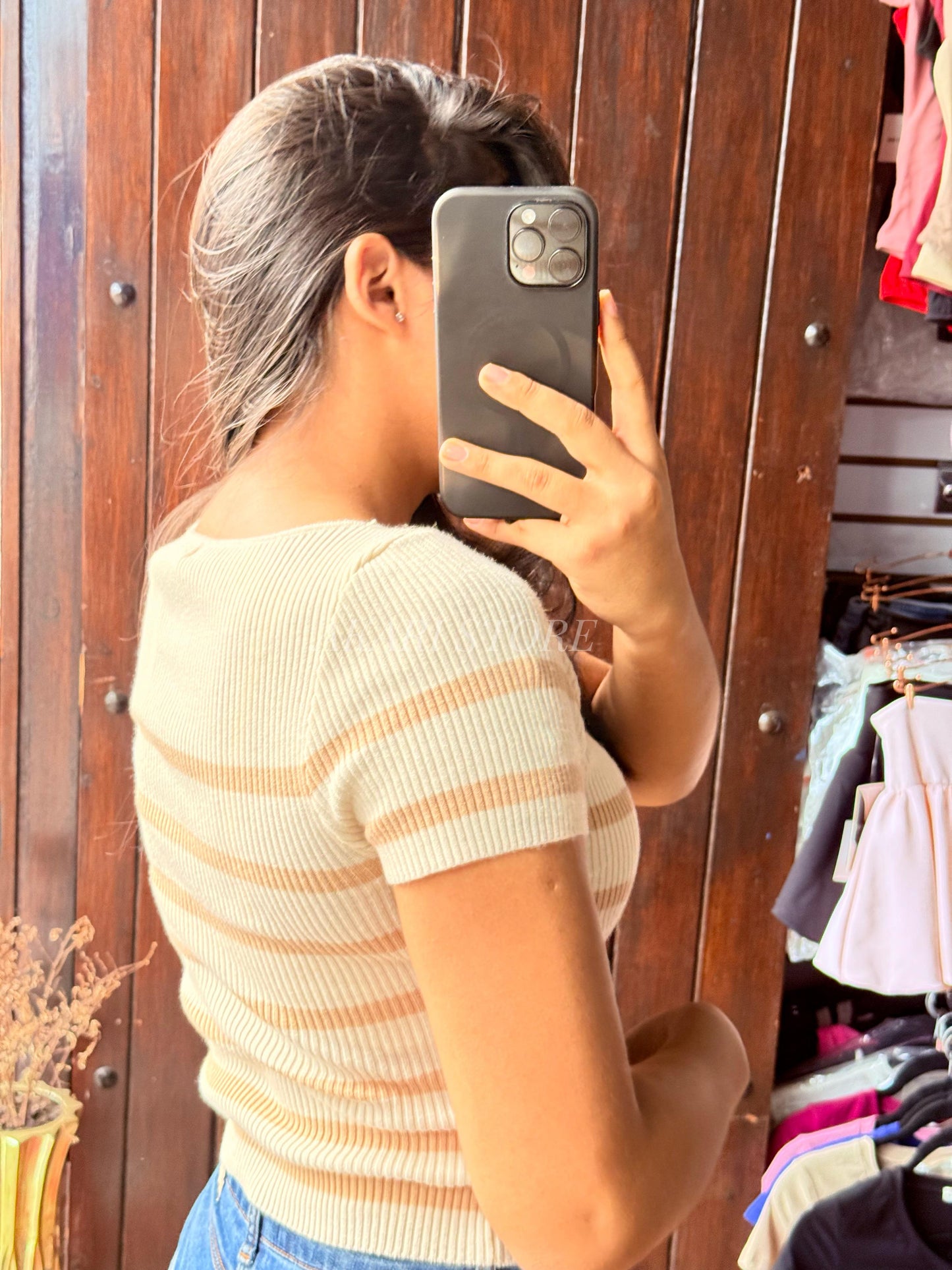 Crop top rayado Con Mangas