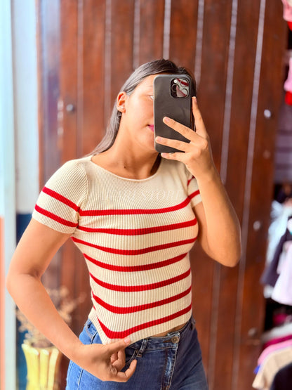 Crop top rayado Con Mangas