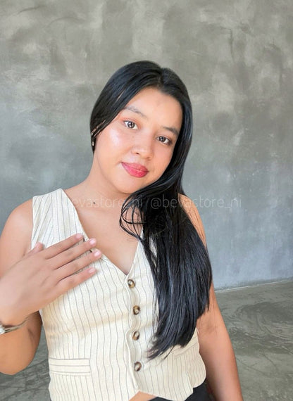 Top tipo chaleco con botones y lazo en la espalda rayado