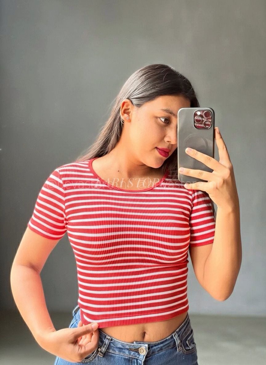 Crop top de Rayas Con Mangas