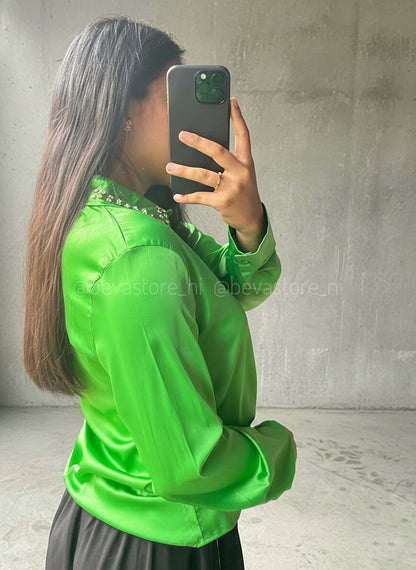 Camisa satinada manga larga