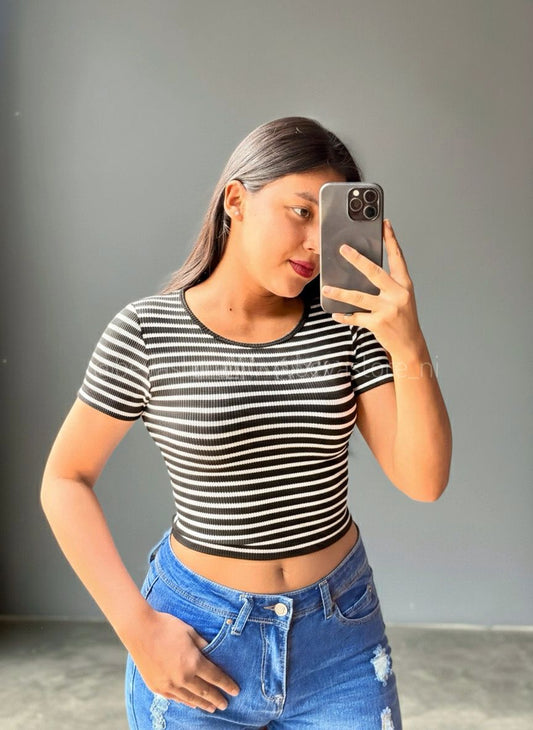 Crop top de Rayas Con Mangas