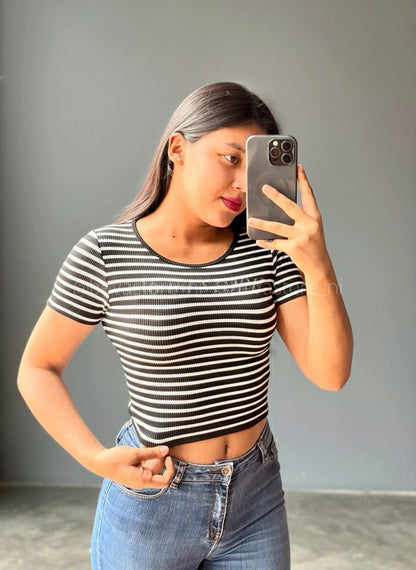 Crop top de Rayas Con Mangas