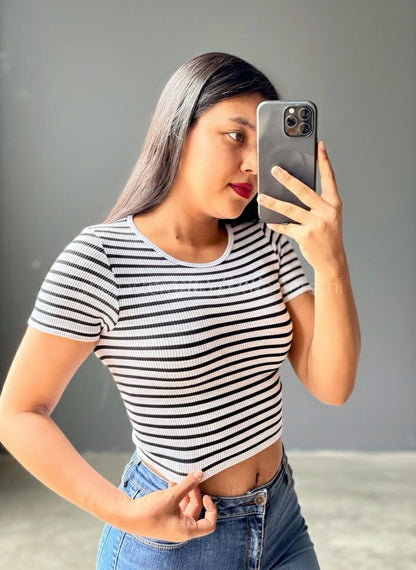 Crop top de Rayas Con Mangas