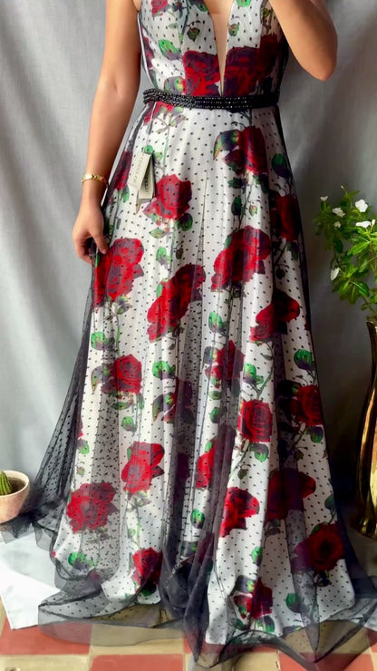 Vestido Negro y rojo floral Lucci Lu